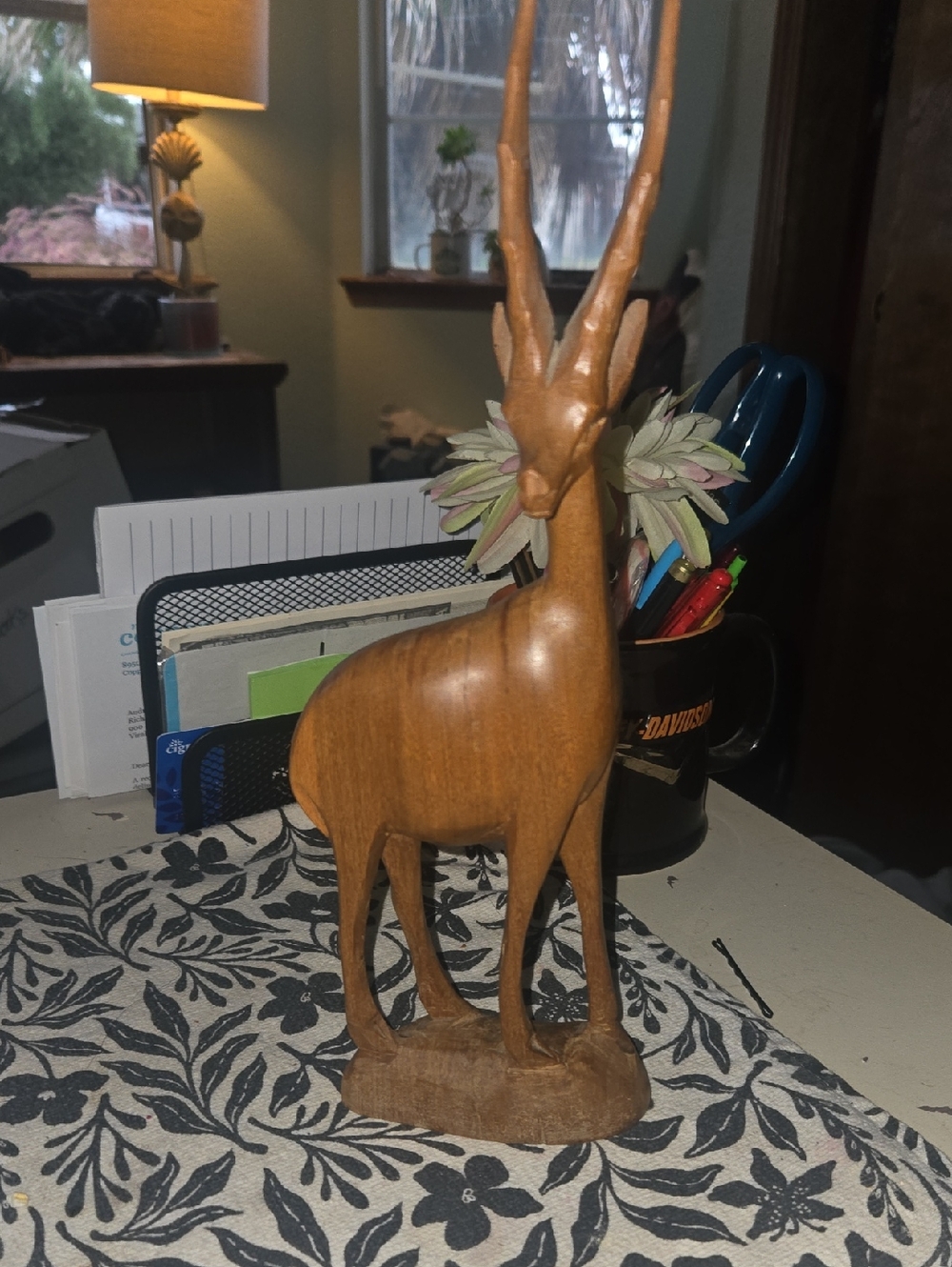 Vintage Kenyan  Hand-Carved Wooden Antelope Sculpture - Warm Brown